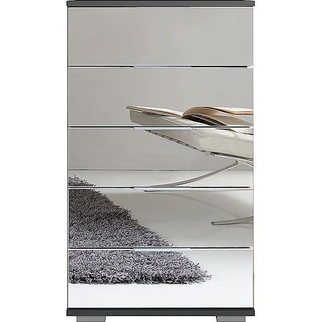 Schlafzimmer Schubkastenkommode in graphit mit Spiegelfront ELSTRA-43, B/H/T ca. 49/102/41 cm