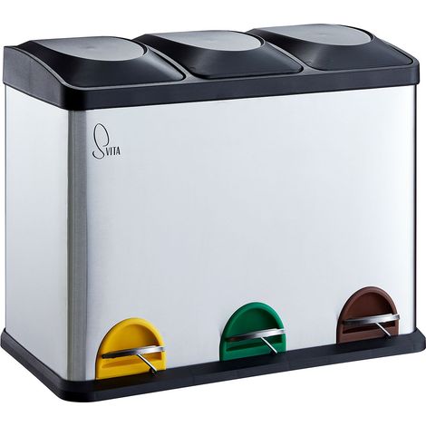 SVITA TC3X15 Kücheneimer 45L Mülleimer Trennsystem Treteimer Abfalleimer Silber (1/5)