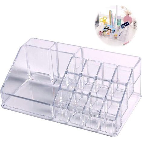 Bac de Rangement pour Maquillage en Acrylique Transparent Cosmétiques Maquillage Organisateur pour Rouge à Lèvres, Gloss à Lèvres Boîte de Rangement Maquillage Cosmétique (16 Compartiments) (1/5)