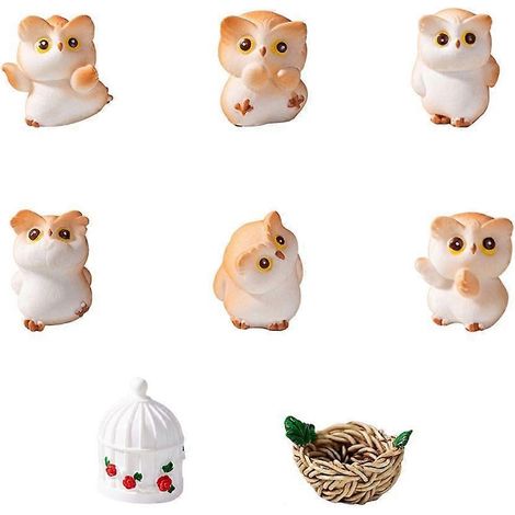 Lot de 8 ravissantes statuettes de hiboux en résine - Décoration unique pour les passionnés d'animaux (1/4)
