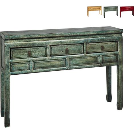 Consolle in legno con 3 cassetti stile orientale 128x30x88 Ningbo - Verde