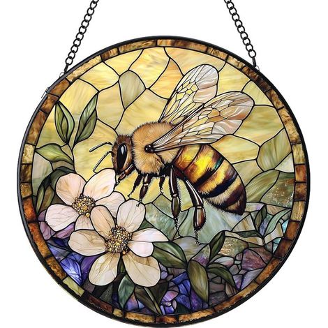 Attrape-soleil rond vitrail – Déco intérieure pour fenêtre et porte, idée cadeau femme homme maman papa, Diamètre : 9 cm (1/4)