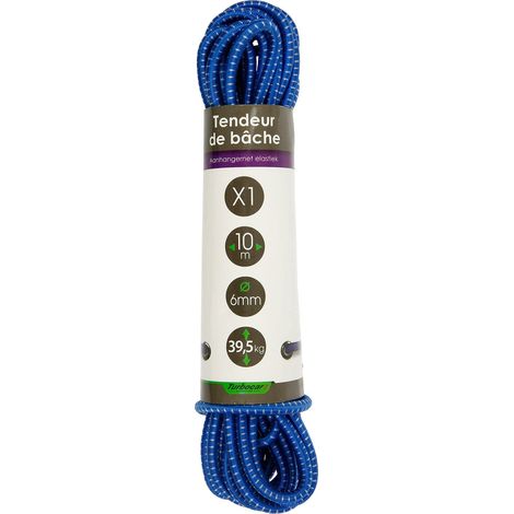 Tendeurs de Fixation, Bâches et Sangles - Tendeur élastique pour bâches 10M, Corde élastique pour bâches 10M - Ø6mm - Attacher bâche remorque, Fixation bâche pergola - Tension : 39,5kg (1/4)