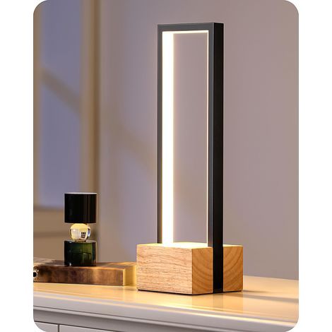 Lampe Table LED Socle en Bois Variateur Tactile 3 Températures Lampe Chevet 10 W avec Cadre Métal Variateur Tactile 350 Lumens pour Chambre 35 et 100 (1/4)