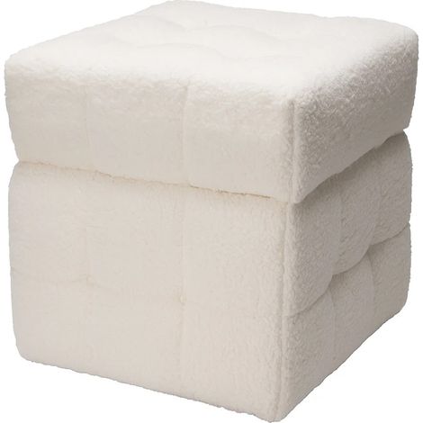 Pouf avec rangement cube SQUARE, revêtement en fausse fourrure, 38 x 38 x 37 cm