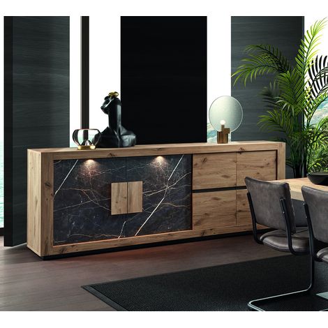 Buffet/bahut moderne 240 cm chêne canyon/gris marbré Sabina (1/5)