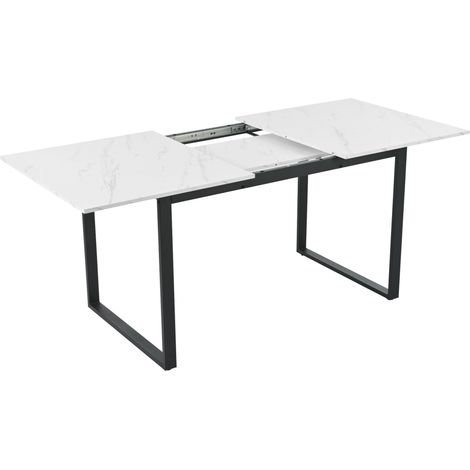 Conjunto de mesa de comedor extensible blanca MDF con 4 sillas tapizadas gris HOMVRA (1/5)