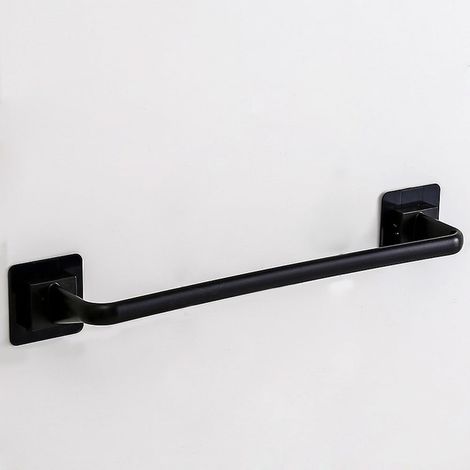 Support Adhésif Pour Serviettes - Barre De Salle De Bain En PP - Sans Perçage - Pour Carrelage Verre Métal - 26,5 Cm - Noir (1/5)