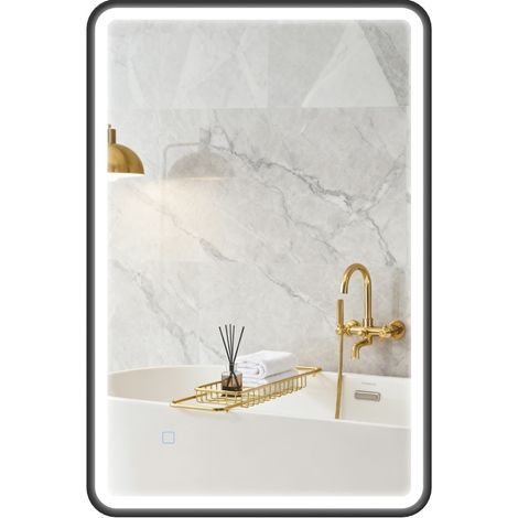Specchio bagno LED 90x60 cm nero, 3 tonalità, dimmerabile, antiappannamento, memoria - CHICFURN (1/5)