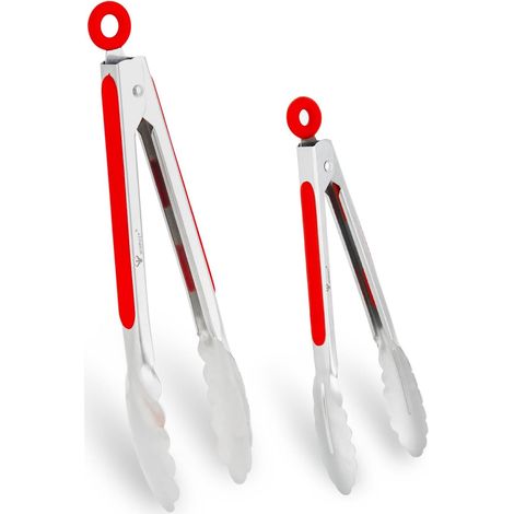 Lot de 2 Pinces Cuisine Acier Inoxydable 21cm et 27cm Poignée Silicone Résistante Chaleur Barbecue Salade (1/5)