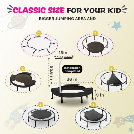 Trampoline enfant 91 cm noir, mini rebondeur pour jardin intérieur/extérieur, équipement d'exercice ludique, sécurisé, taille compacte, usage familial. (1/4)