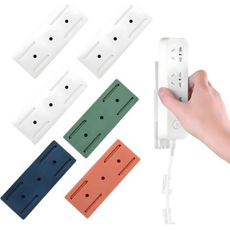 Support mural multiprise adhésif, lot de 6, fixation sans perçage pour rangement câbles bureau cuisine (1/5)