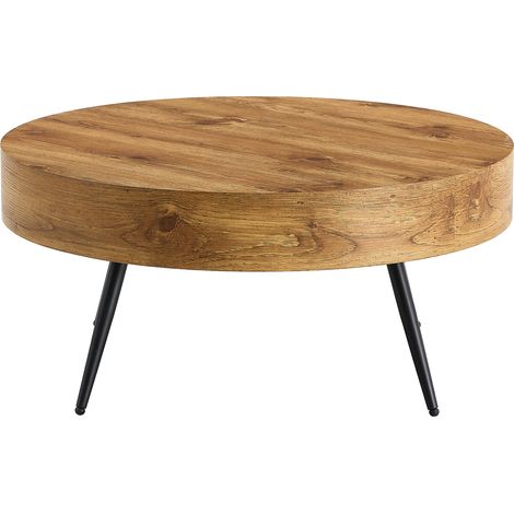 CHICFURN Table basse ronde 70 cm en MDF effet bois clair avec pieds en métal noir, meuble salon compact, table d'appoint scandinave pour petit espace moderne et pratique (1/5)
