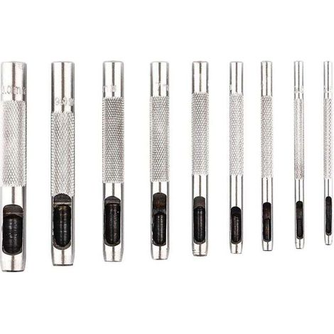 Lot de 9 poinçons creux en acier de 2,5 à 10 mm pour le cuir, pour montres, tissus, ceintures, joints avec sac de rangement (1/4)