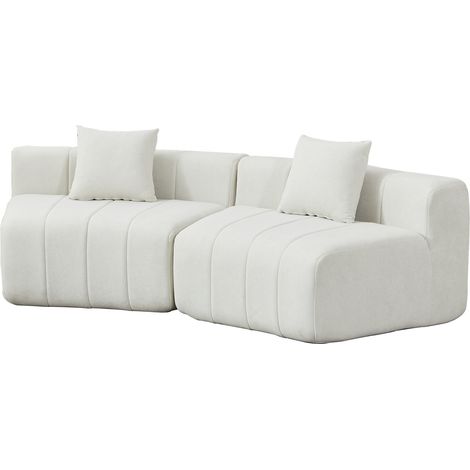 Module de canapé incurvé en chenille, canapé modulaire beige 2 places, assise inspirée des touches de piano pour salon ou chambre (1/5)