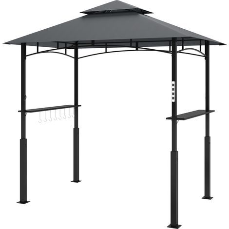 Pavillon de barbecue, abri de jardin grill avec étagères à épices, éclairage LED, métal, plastique, 243 x 148 x 248 cm, gris (1/5)