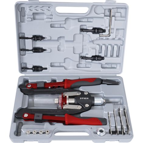 STIER Universal-Nietzangen-Satz, 11-teilig, für Blindnieten und Blindnietmuttern, inklusive Maulschlüsselsatz, aus hochwertigem Stahl, Nietzange, Nietmutternzange Set, rivet tool