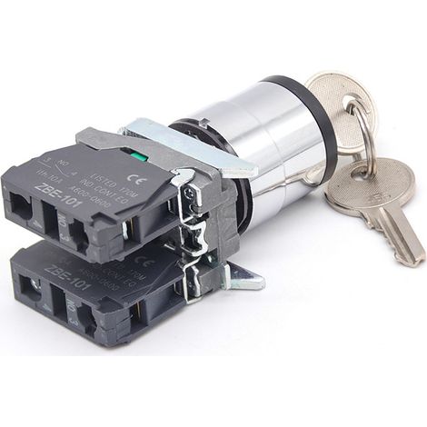 Includes XB4-BG33 metal push button switch with key, three-position knob, 22mm diameter ZBE (1/4)