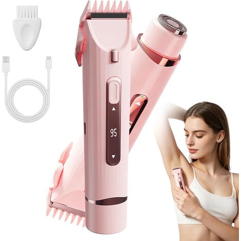 Women's 2-in-1 Electric Shaver Intimate Trimmer and Bikini Set, Pink  Bikini Hair Remover, Wireless, For Face, Legs, Body and Armpits (1/5)