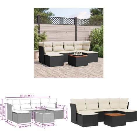 7-tlg. Garten-Sofagarnitur mit Kissen Schwarz Poly Rattan - Gartensorte - Outdoor Möbel - Gartenlounge - Esstischset - Lounge Set - Home & Living (1/3)