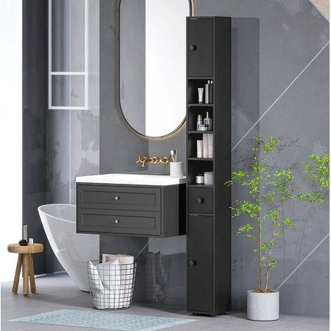 Mobile bagno stretto 180 x 20 cm con ripiani aperti, nero DESVIAE (1/5)