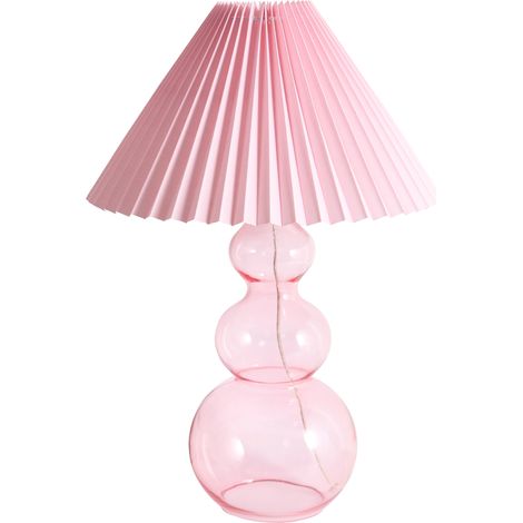 Lámpara de mesa decorativa moderna con forma escultural base de vidrio pantalla en forma de campana tela rosa Sengwa