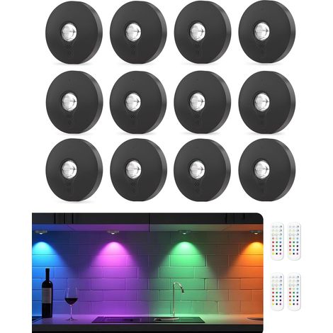 Lampes LED RGB Rechargeables avec Télécommande, Lampe de Cuisine Sous Placard avec Batterie 1500mAh, Intensité Réglable et Minuterie, Éclairage Sans Fil à Coller pour Placard, Noir, Lot de 3 (1/5)