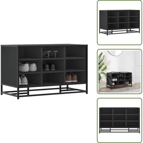 The Living Store Schuhbank Schwarz 84x40x53,5 cm Holzwerkstoff und Metall - Holzschuhbank (1/5)