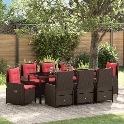 Garten Essgruppe 9 pcs Braun Poly Rattan (1/5)