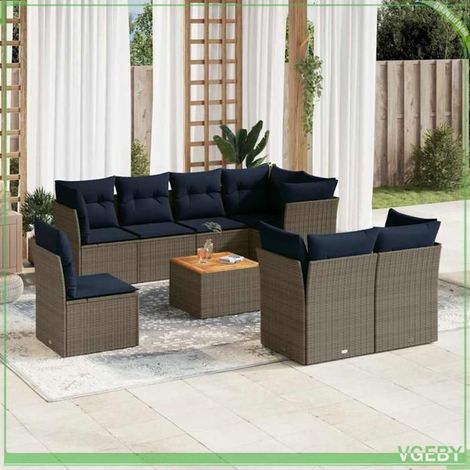 Salon de jardin 9 pièces - 3256075 - Résine tressée gris - Table acacia - Rangement sous assise (1/5)