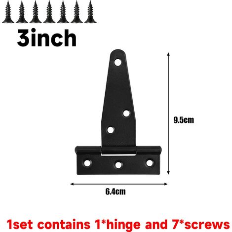 (Lot de 4 charnières en T de 7,6 cm) robustes et faciles à installer, en métal noir antirouille, pour portes de grange, fenêtres et portails. (1/5)