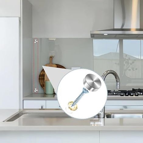 Vis à Miroir Cache Vis Inox Clous Cache Acier Inoxydable avec Capuchons et Rondelles pour Miroirs Plaques de Bain Douche Armoires Tables Panneaux en Verre Meubles (1/3)