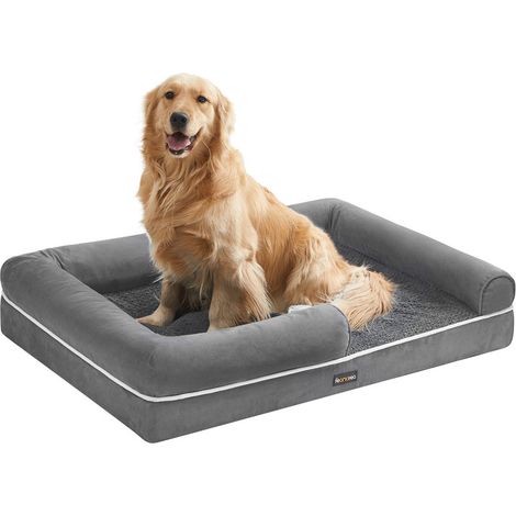 Panier pour Chien Orthopédique, Canapé, Lit pour Animaux, Rembourrage Moelleux, Bords Rehaussés, Housse Amovible et Lavable, 106 x 76 x 18 cm, Antidérapant, Gris Clair
