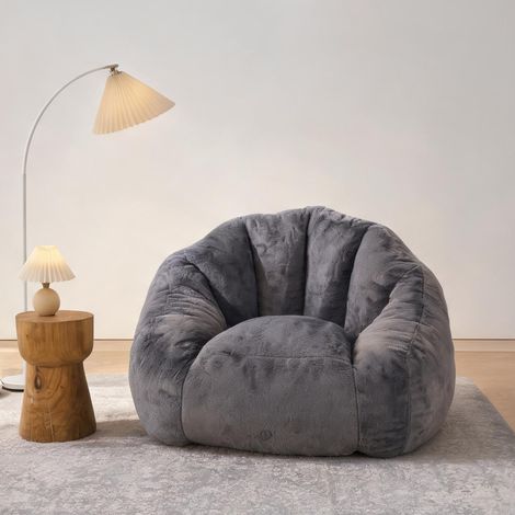 Fauteuil lounge en tissu gris pour adulte pouf poire 111 cm (1/5)