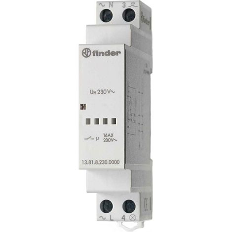 Finder Relè ad Impulsi Elettronico Silenzioso Tipo 13.81. 1 contatto NO. Adatto per impianti a 3 e 4 fili con riconoscimento automatico. Lunga durata meccanica ed elettrica (1/2)