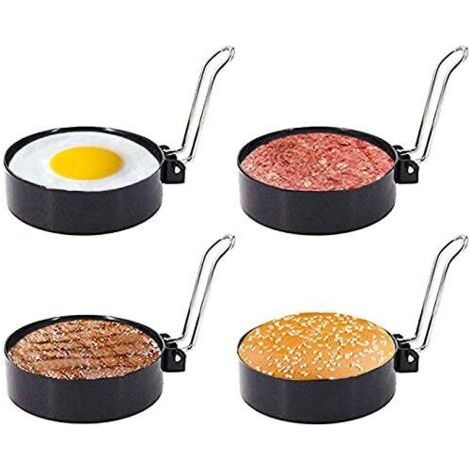 Anneau d'oeuf au plat, cuiseur d'anneau d'oeuf rond, moule à crêpes antiadhésif en acier inoxydable pour la cuisson (4pk) (1/5)