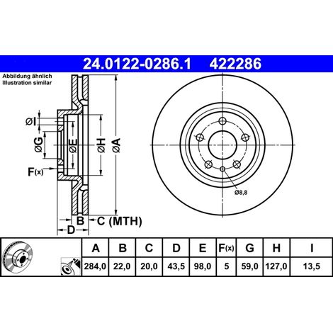 Lot de 2 Disques de frein ATE 24.0122-0286.1 FIAT 51884303 51885408 51937217