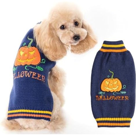 CSPARKV 23x23x16cm Blue Halloween Dog Sweater Halloween Dog Sweater Halloween Cat Sweater Halloween Dog Sweater Pumpkin Dog Costume Halloween Dog Clothes Knitted Dog Sweater for Dog Cat (1/5)