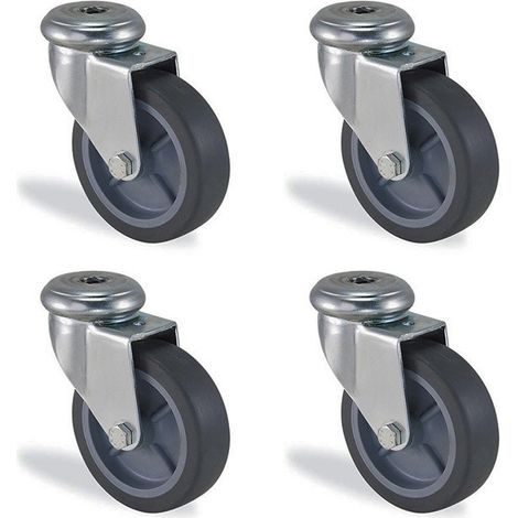 Lot roulettes à oeil pivotante caoutchouc gris diamètre 50mm charge 120kg