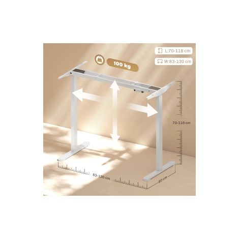 Piètement de bureau réglable en hauteur électrique, pieds de bureau avec 2 moteurs & commande à 3 mémoires, fonctionnement silencieux, anti-collision blanc (1/5)