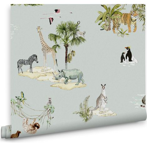 Sophie Allport Vliestapete Kinderzimmer - Animals of the World - Blau - 10mx52cm (1/4)