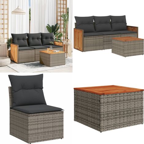 Salon de jardin 4 pcs avec coussins gris résine tressée - Ensemble Salon De Jardin - Meuble De Jardin - Mobilier Extérieur - Salon De Jardin Pliable - Chaise Longue - Home & Living (1/5)