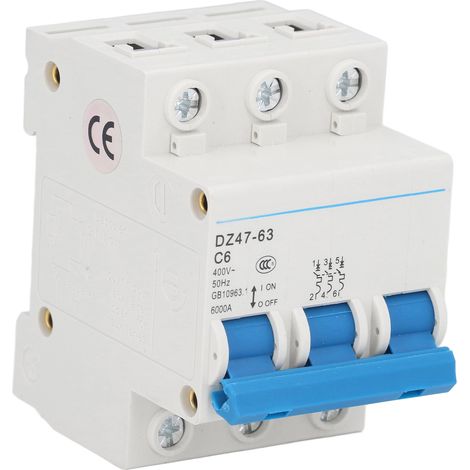 Modularer 3-poliger 6-A-Leistungsschalter, 400 V, 6000 A, DIN-Schiene, PA66-Gehäuse, hohes Abschaltvermögen, Schutzschaltung (1/5)