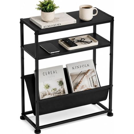 Petite table d'appoint pour petits espaces – Table d'appoint fine avec porte-revues, design 2 en 1, table d'appoint étroite pour salon, chambre à coucher, table de chevet, table de magazine (1/5)