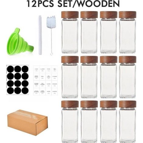 Juego de 12 botes para especias - Tarros de especias de cocina, saleros, de vidrio - Organizador de condimentos para el hogar (1/5)