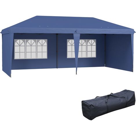 Outsunny carpa plegable 6x3 m, pop-up, con 4 laterales, 2 ventanas y bolsa de transporte, impermeable, anti-uv, para camping, fiestas, exterior, azul