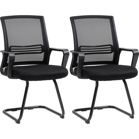 2er-Set ergonomische Schreibtischstühle ohne Rollen, gepolsterte Konferenzstühle mit Kufengestell für Wartezimmer und Empfang, Schwarz (1/5)