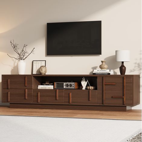 Mobile TV 180x40x45 cm in MDF noce, 4 cassetti, per TV fino a 75", da soggiorno – MEUBLIV (1/5)