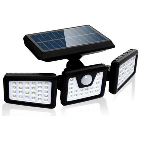 Projecteur de sécurité solaire avec détection de mouvement, puissant éclairage mural extérieur à 3 lampes, 550 lumens. (1/5)