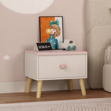 Kindernachttisch Sandnes 31x38x30 cm Weiß/Rosa [en.casa]